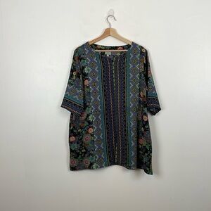 Niche Nilgun Derman Womens M Multicolor Pullover Short Sleeve 2 Pocket Tunic Top